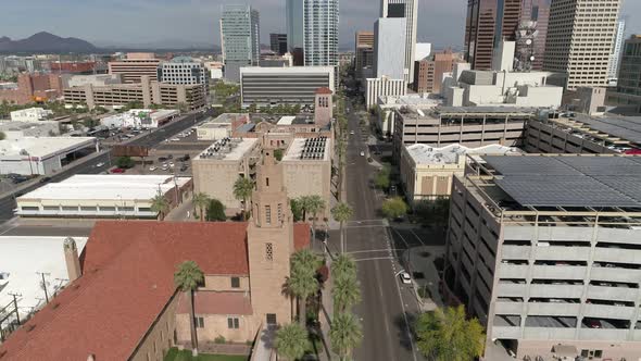 Aerial view of buildings in Downtown Phoenix alt