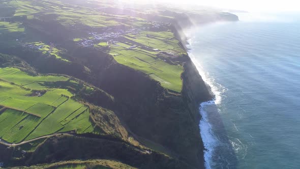 Sao Miguel Island. Cinematic Drone Shot of Coastline of Sao Miguel Island, Portuguese Archipelago of