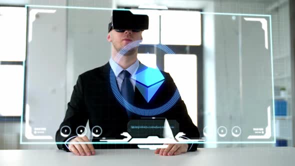 Businessman in Vr Glasses Mining Cryptocurrency 