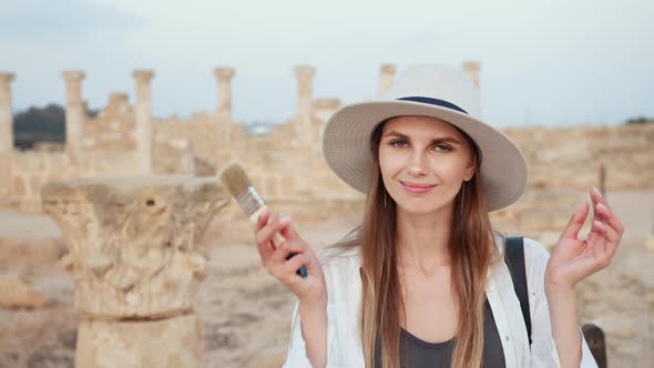 Portrait of Beautiful Female Adventurer Posing and Looking at Camera