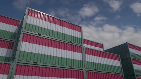 Hungary Flag Containers are Located at the Container Terminal
