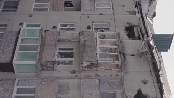 Vertical Video of a Makariv Ukrainea  Building Destroyed By the War