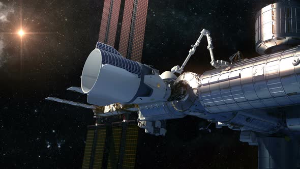 4K. Commercial Spacecraft Docking To International Space Station. alt