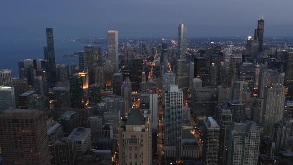 Cityscape Skyline Aerial View of Sunset Skyline Chicago City USA Sunset Scene