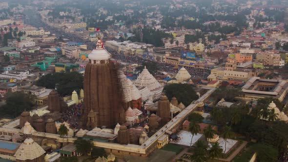 Orissa, India, Jagannath temple, 4k  aerial drone footage