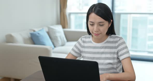 Asian Woman Work on Computer at Home