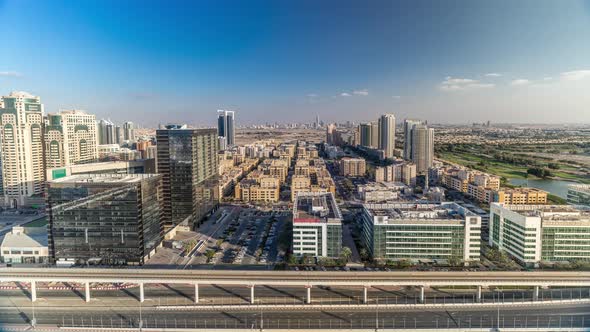 Tecom Barsha and Greens Districts Aerial View From Internet City Timelapse