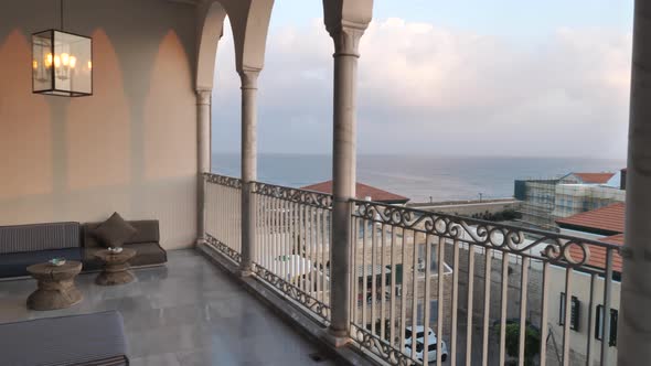 Panoramic view from balcony of traditional Arab house balcony in Acre, Israel