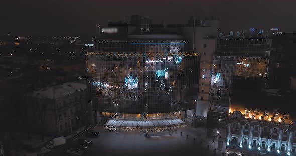 Aerial View of Night Streets in Downtown City