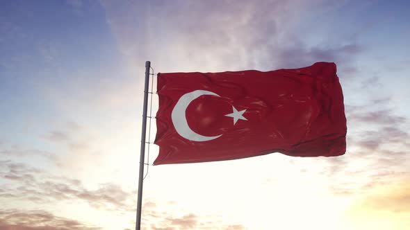 Flag of Turkey Waving in the Wind 