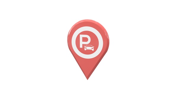 3D Coral Map Location Pin With Parking Area Icon V9