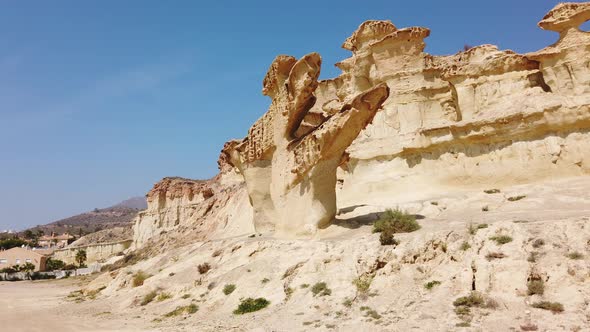 Yellow Space Rock in the Desert. Big Yellow Futuristic Mountains.