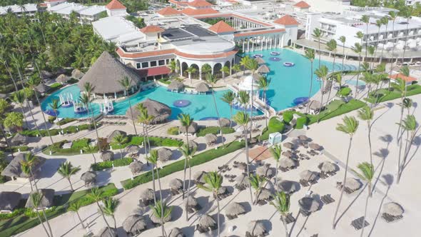 Aerial View Of Paradisus Palma Real Swimming Pool And Beach In Punta Cana, Dominican Republic.