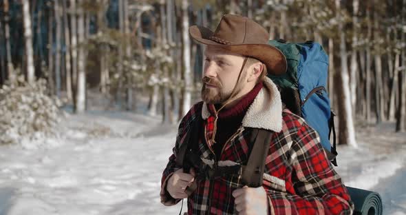 Happy Man Travelling Alone in Wild Nature