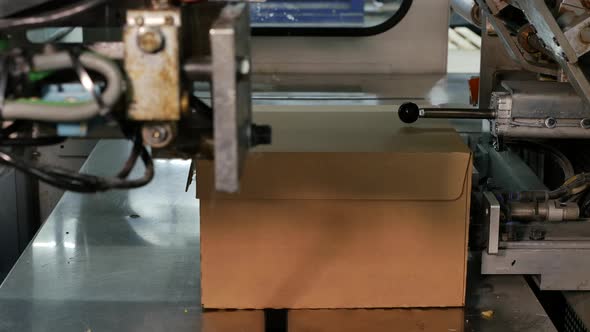 Cardboard boxes on a conveyor at distribution warehouse