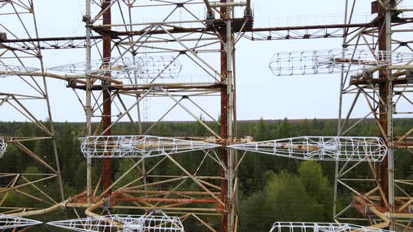 Aerial view of Former remains of Duga radar system in abandoned military base