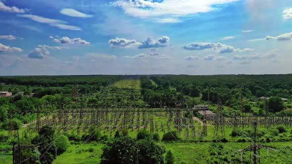 High voltage line among fields. 