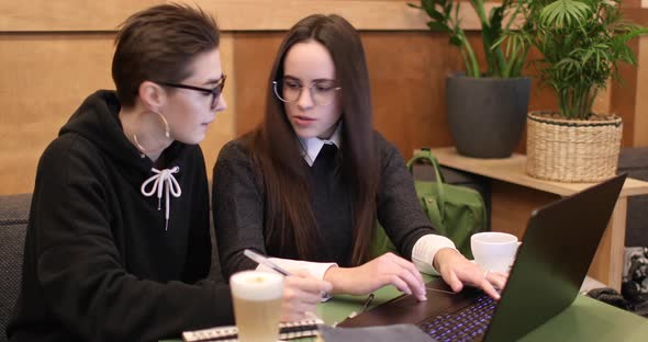 Young Female Students Working on Laptop