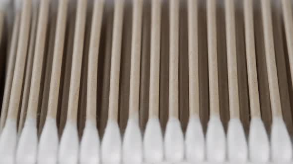 cotton buds close up. Sliding shot. 4K UHD video