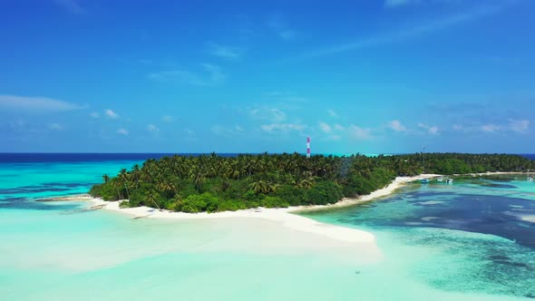 Aerial drone view panorama of perfect lagoon beach holiday by aqua blue sea and white sand backgroun