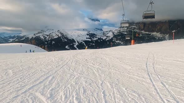 FPV POV of Alpine Skiing in Dolomites Italy