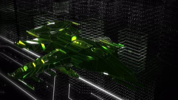 Starship is hovering above the motherboard in an alternative digital environment alt