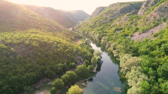 Scenic aerial view of Cetina river, Blato Na Cetini, Croatia.