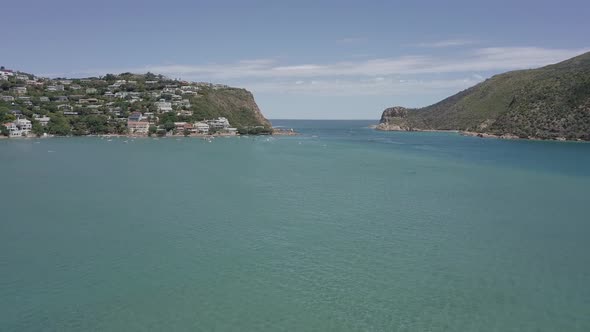 Approaching aerial: Knysna Lagoon and Heads on beautiful summer day