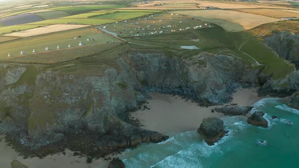 Aerial view of Bedruthan Carnewas, Cornwall, UK.