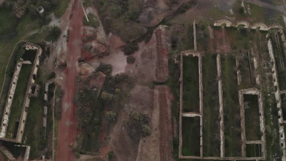 Aerial drone view of the abandoned mines of Mina de Sao Domingos, in Alentejo Portugal