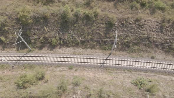 Aerial view of empty Railway lines in Samtskhe-Javakheti region of Georgia.