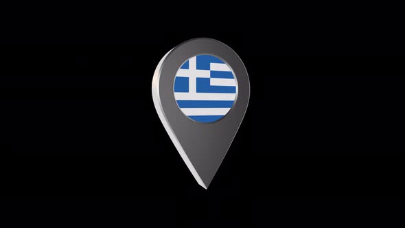 3d Animation Map Navigation Pointer With Greece Flag With Alpha Channel  - 4K