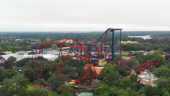 Aerial footage of a roller coaster track