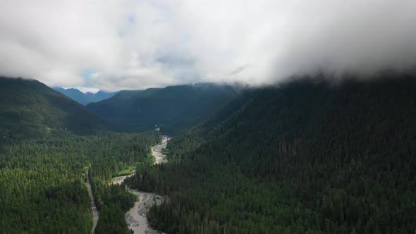 Aerial view of a creek among the mountains, Unalaska, Alaska, United States.