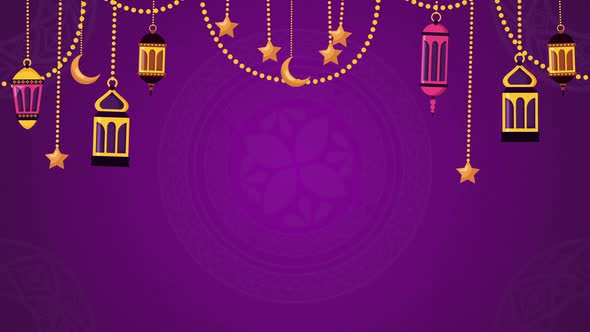 Ramadan Background Purple Cartoon Lamp Lantern Eid Animation