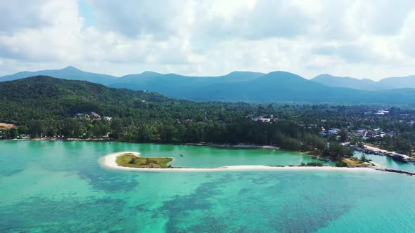 Aerial above tourism of marine sea view beach vacation by clear lagoon with white sand background of