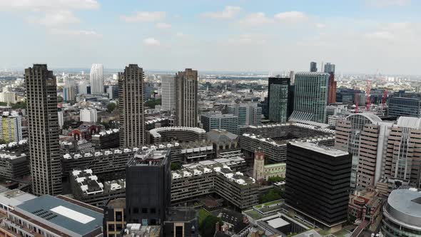 Aerial view of Barbican towers on sunny day