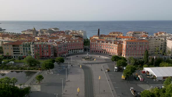 Aerial view of Place Massena, a historic square in Nice, Alpes-Maritimes, France