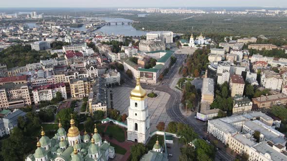 Kyiv Cityscape, Ukraine. Aerial View, Kiev. Slow Motion