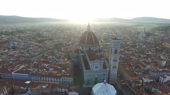 Aerial city panorama with a cathedral