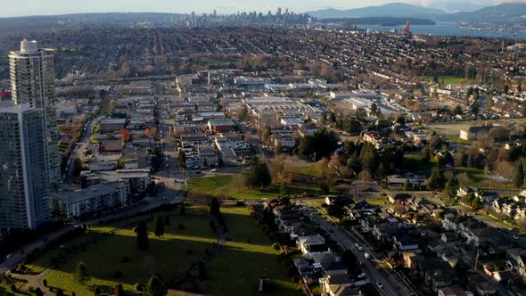 Scenic View Of Urban Town And City Center In Burnaby - aerial shot