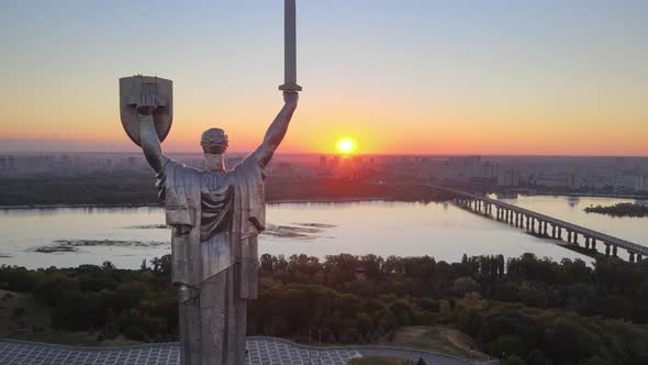 Monument Motherland in the Morning. Kyiv, Ukraine. Aerial View