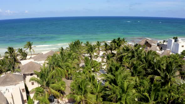 Flying Over Tulum Coastline By the Beach with a Magical Caribbean Sea