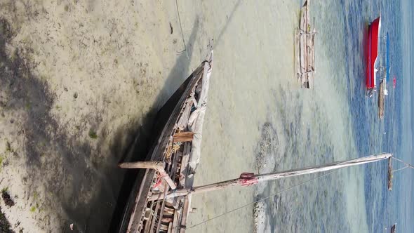 Zanzibar Tanzania  Vertical Video of Low Tide in the Ocean Near the Coast Slow Motion