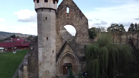 Drone Through Church Ruins