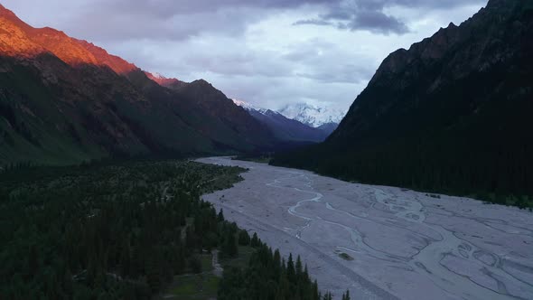 River and mountains at sunset