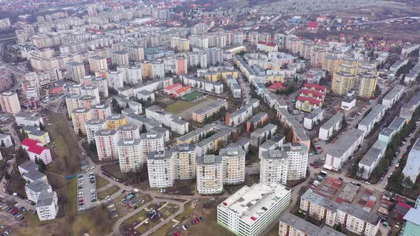 Flying Over a Communist Residential Area, Flat of Blocks, Cluj Napoca, Romania