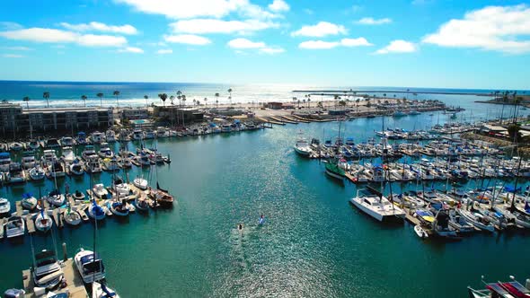 Oceanside Boats Docked at Harbor Drone