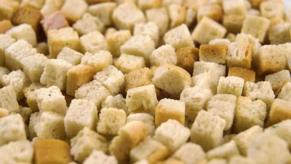 Crispy cubes of hard baked bread croutons