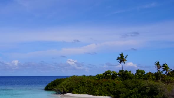 Aerial drone panorama of resort beach trip by water and sand background